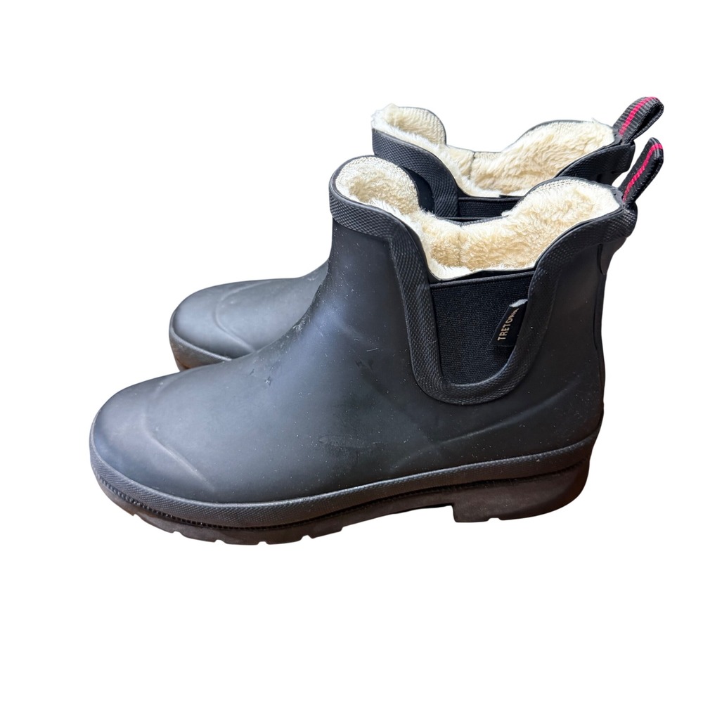 Tretorn Eva Vinter Black Rubber Rain Boots Faux Fur‎ Lined Chelsea Boot Womens 9